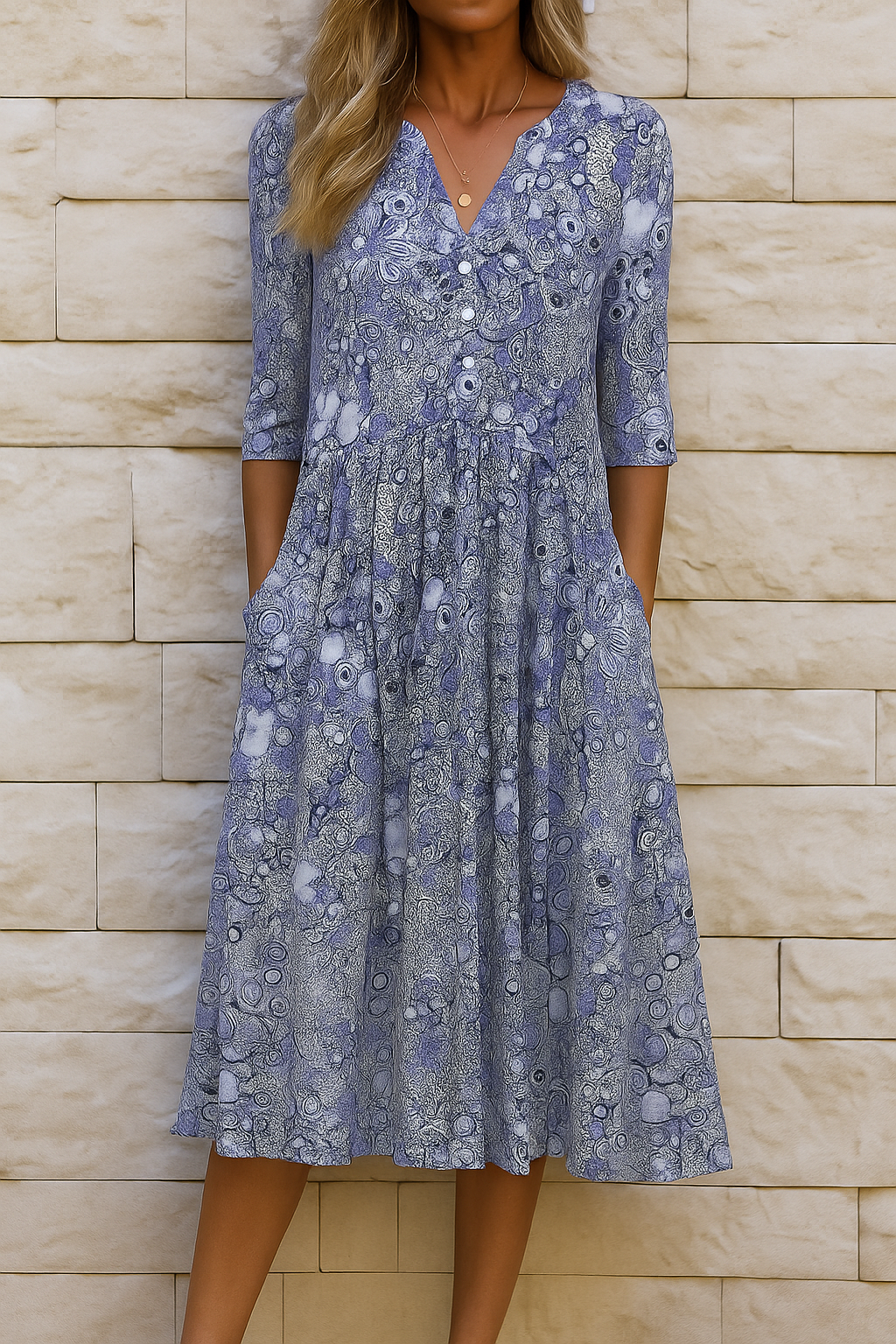 Livia | Midi-jurk met print en V-hals