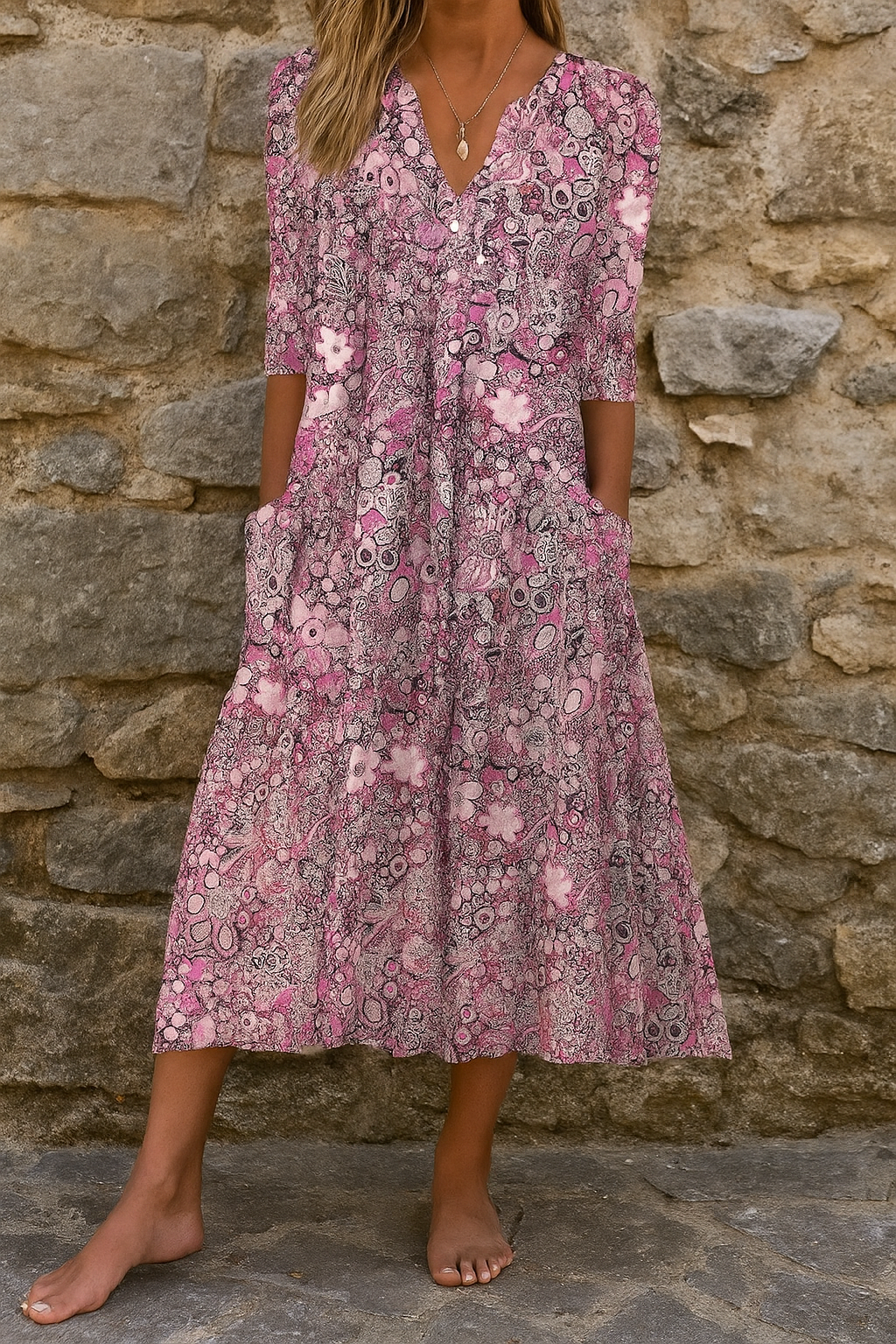 Livia | Midi-jurk met print en V-hals