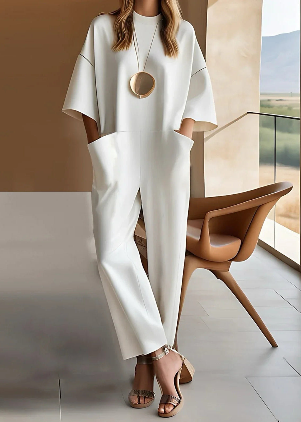 Elizina | Stijlvolle jumpsuit met halve mouwen en losse mouwen