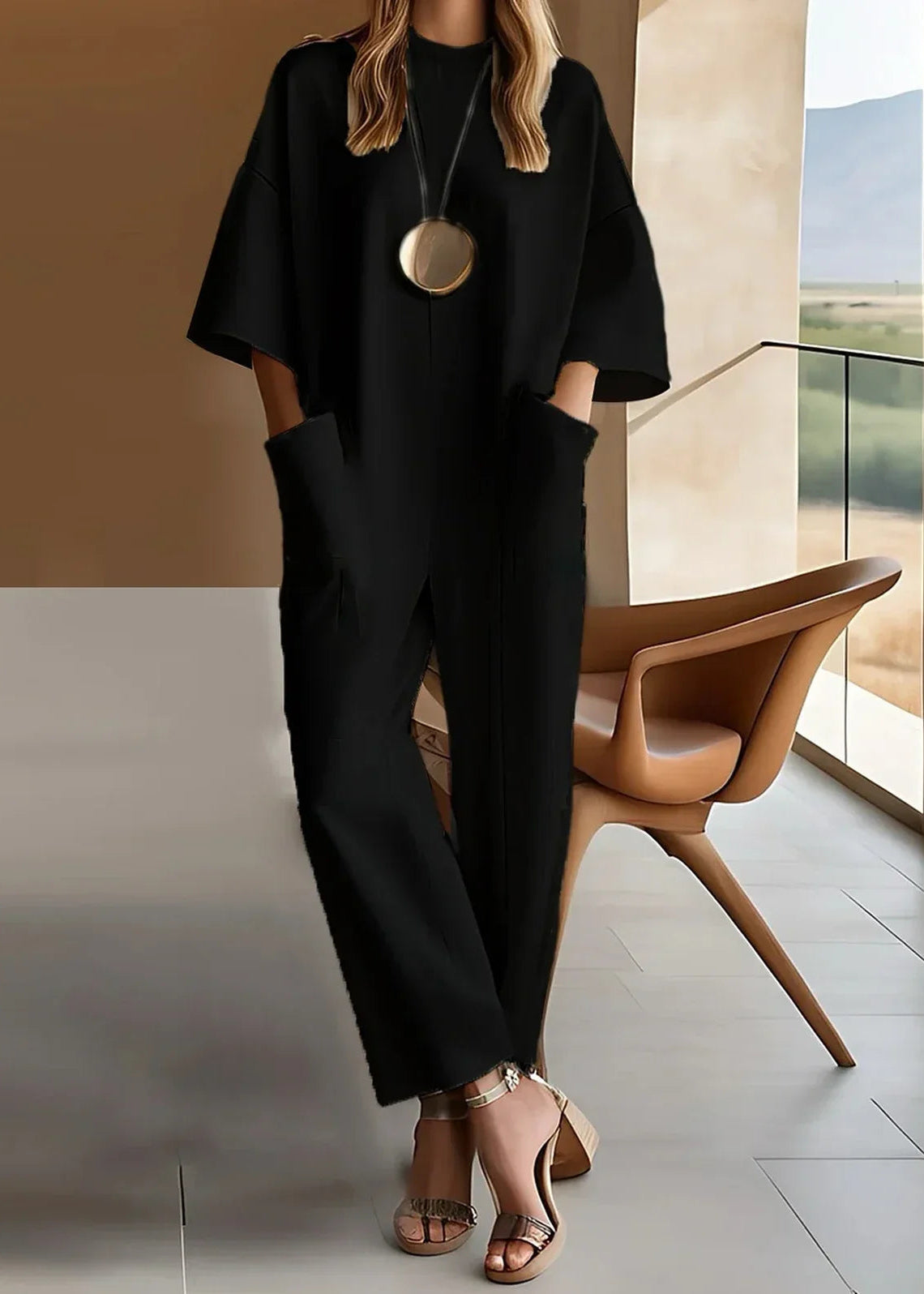 Elizina | Stijlvolle jumpsuit met halve mouwen en losse mouwen