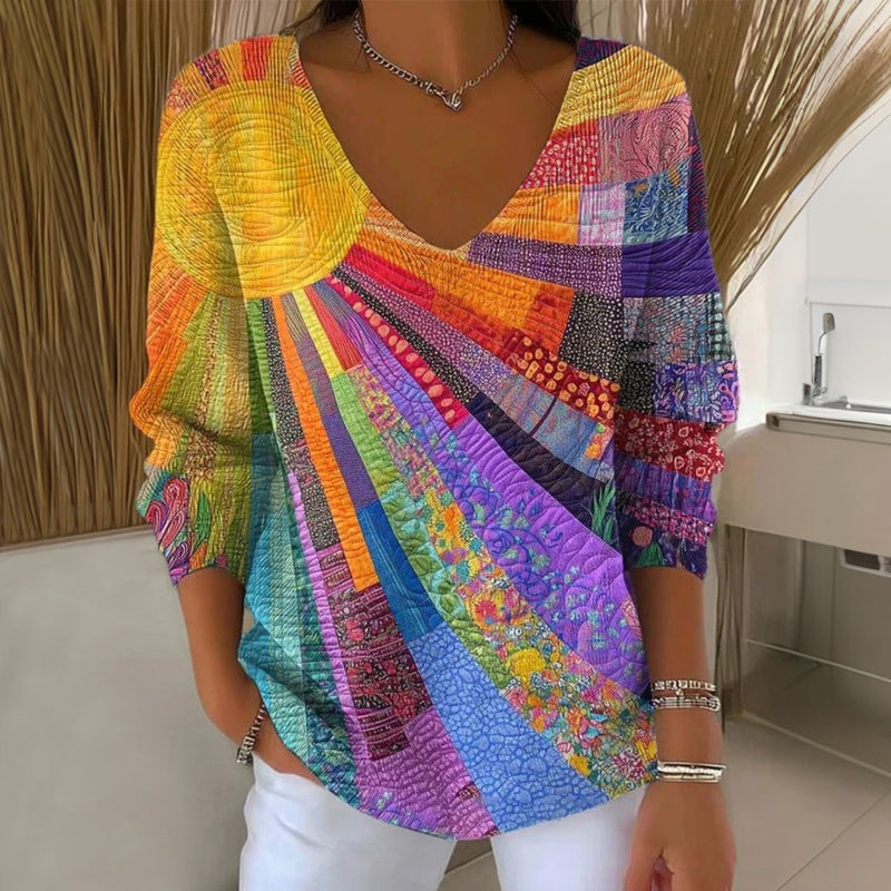 Marla | Kleurrijk Vintage Lange mouwen T-shirt